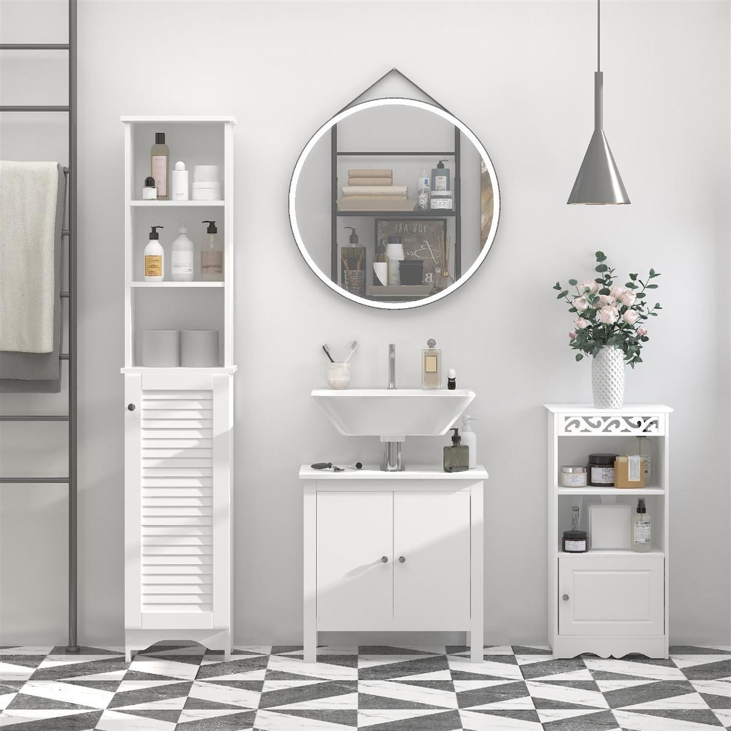 Demi Bonn 65" Tall Bathroom Storage Cabinet with Adjustable Shelves and Cupboard, Linen Tower for Organizing, White