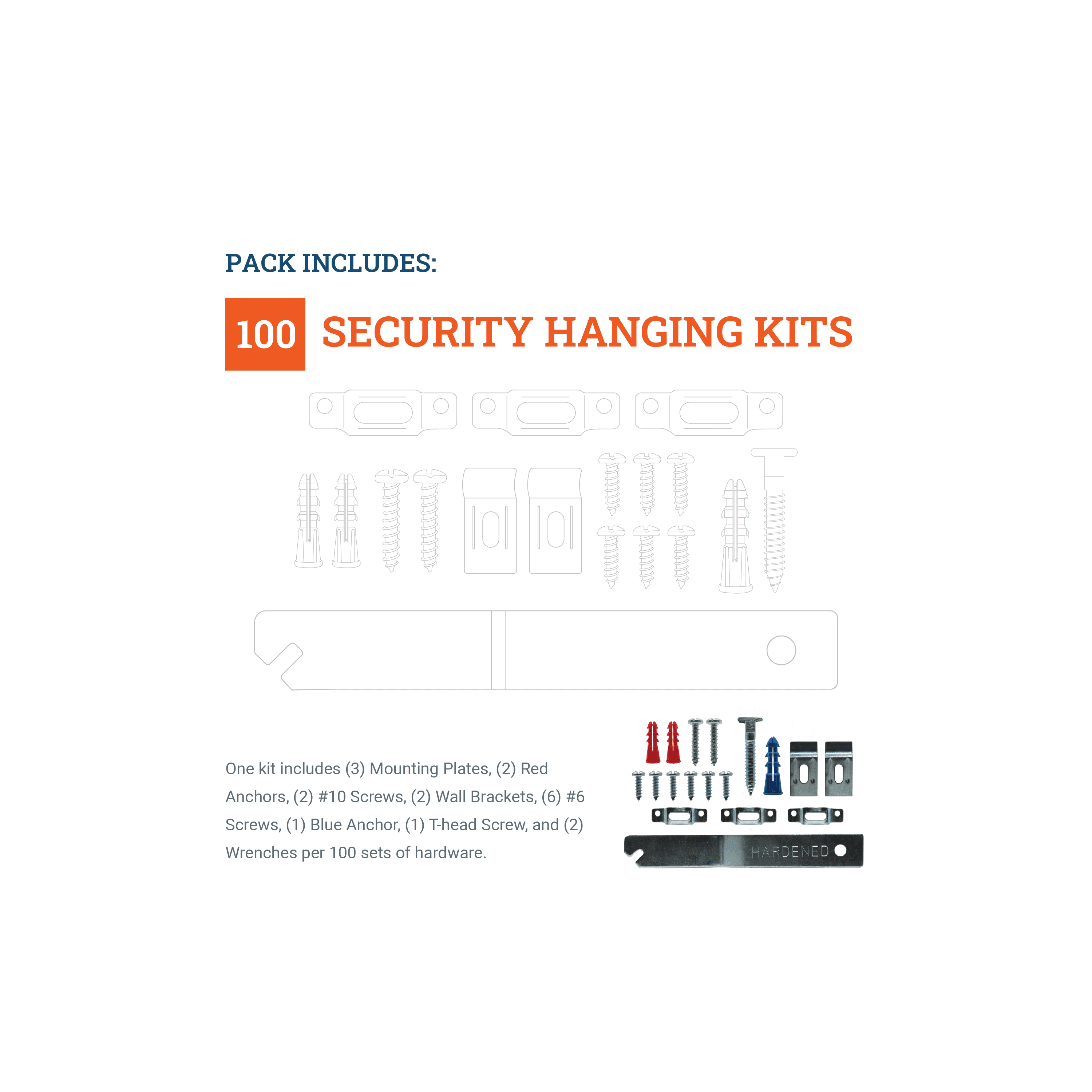 Picture Hang Solutions Anti-Theft Wall Security Kit for Wood Frames 15-lb Capacity 100 Kits per Pack