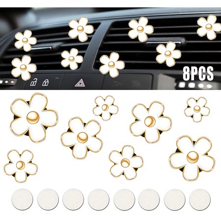 8 Pieces Daisy Car Air Vent Clips Conditioning Outlet Flowers Diffuser 8PCS Refill Pads Car Freshener Decoration Accessories Cute Car Interior Decor Set for Girls Women(White)