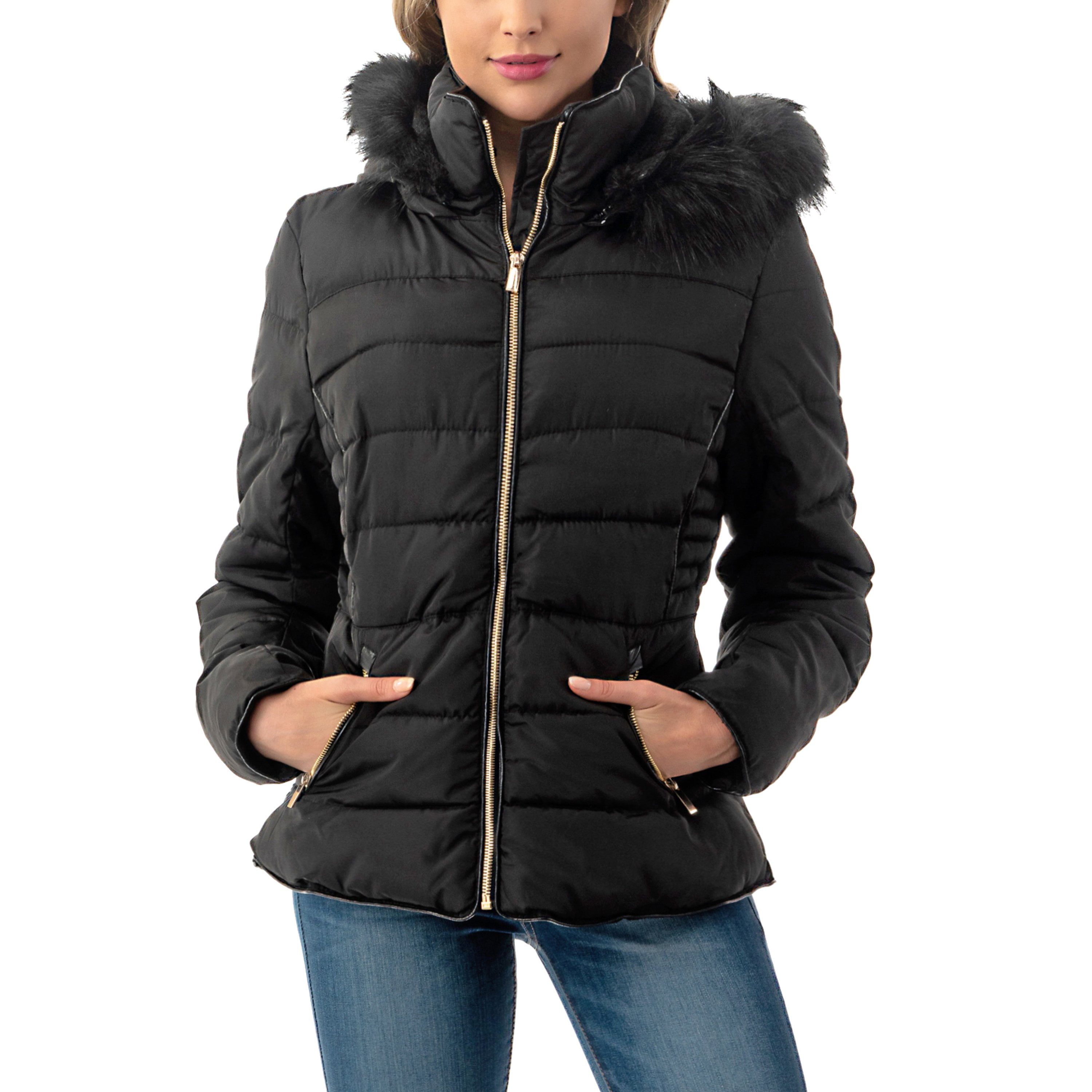 womens puffer jacket with faux fur hood