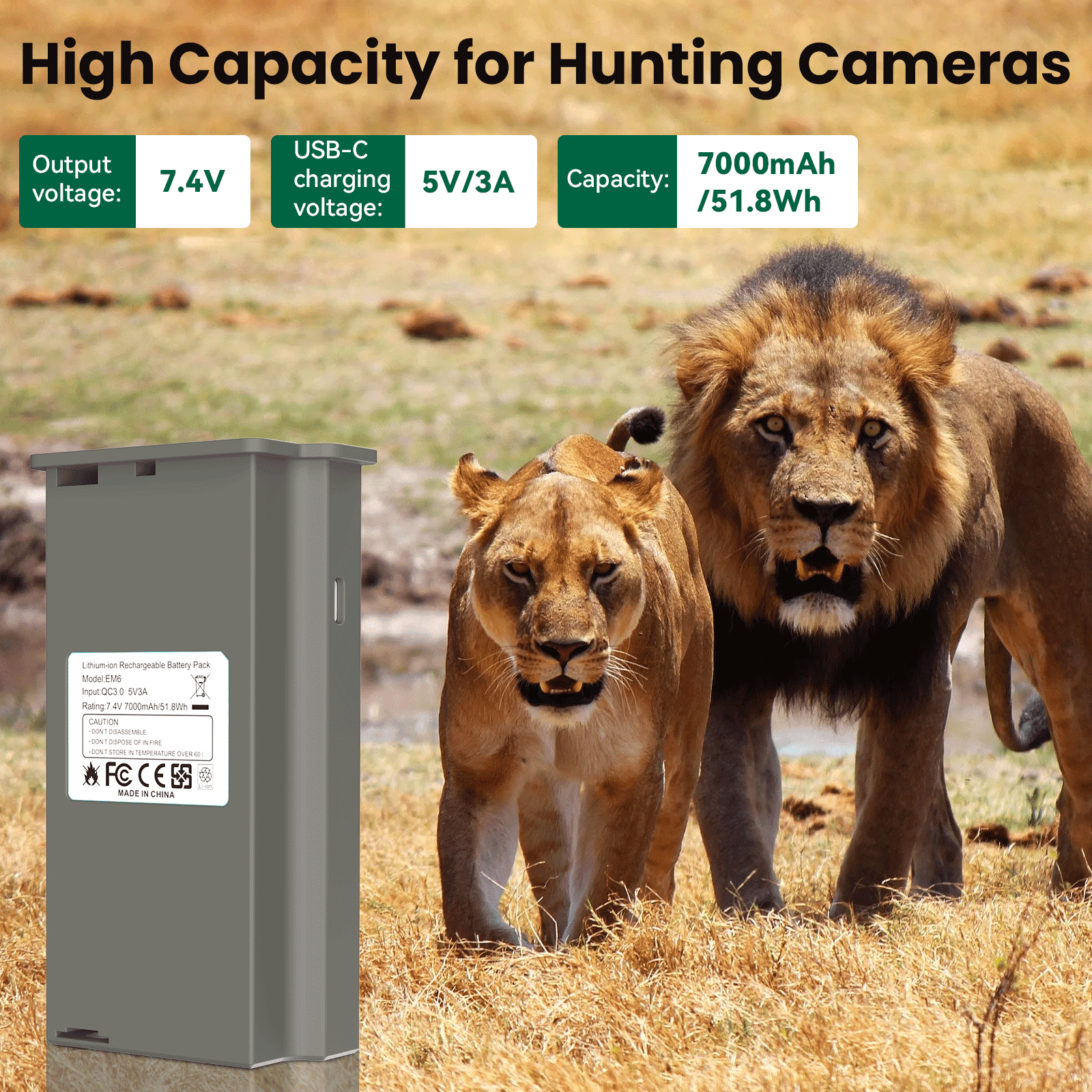 2Pack 7000mAh Lithium Battery Compatible with Trail Camera Lipo Lithium Battery Pack, for Trail Camera Reveal Camera Ultra, X, X Pro, Pro 3.0, X Gen 2.0 3.0, XB, SK - LED Meter and Solar Charging