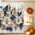 thumbnail image 4 of Cream Gold Flowers Shower Curtain Set - Long 72" x 84" Washable Bathtub Curtain with 12 Hooks, Modern Blooms Floral Navy Blue Leaves Waterproof Fabric Stall Shower Curtains for Bathroom Décor, 4 of 8