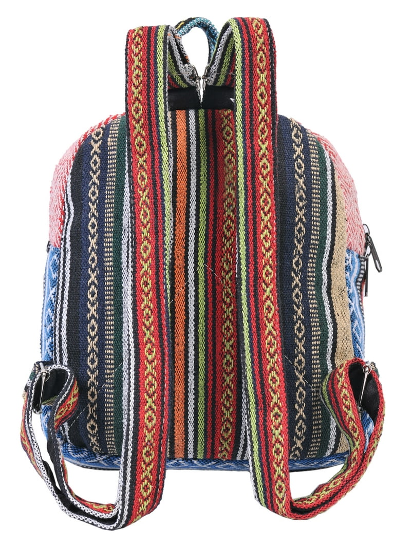 Portabella Kantha Mini Boho Peasant Hipster Hippie Art Deco Farm Aztec Backpack Mushroom Print Hemp Mini Backpack - Nepalese Handmade Bag  main image 4