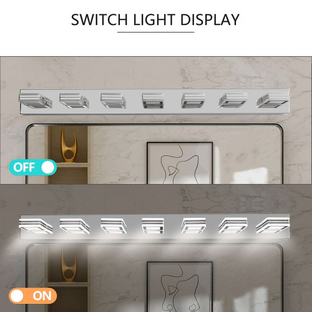 Hi-LIGHTS,Modern 7-Light Rotatable & Dimmable LED Makeup Mirror Light with Acrylic Shades,Sleek Bathroom Wall Fixture for Bathroom,Dressing Room,Mirror Cabinet,Living Room,Bedroom(Chrome）