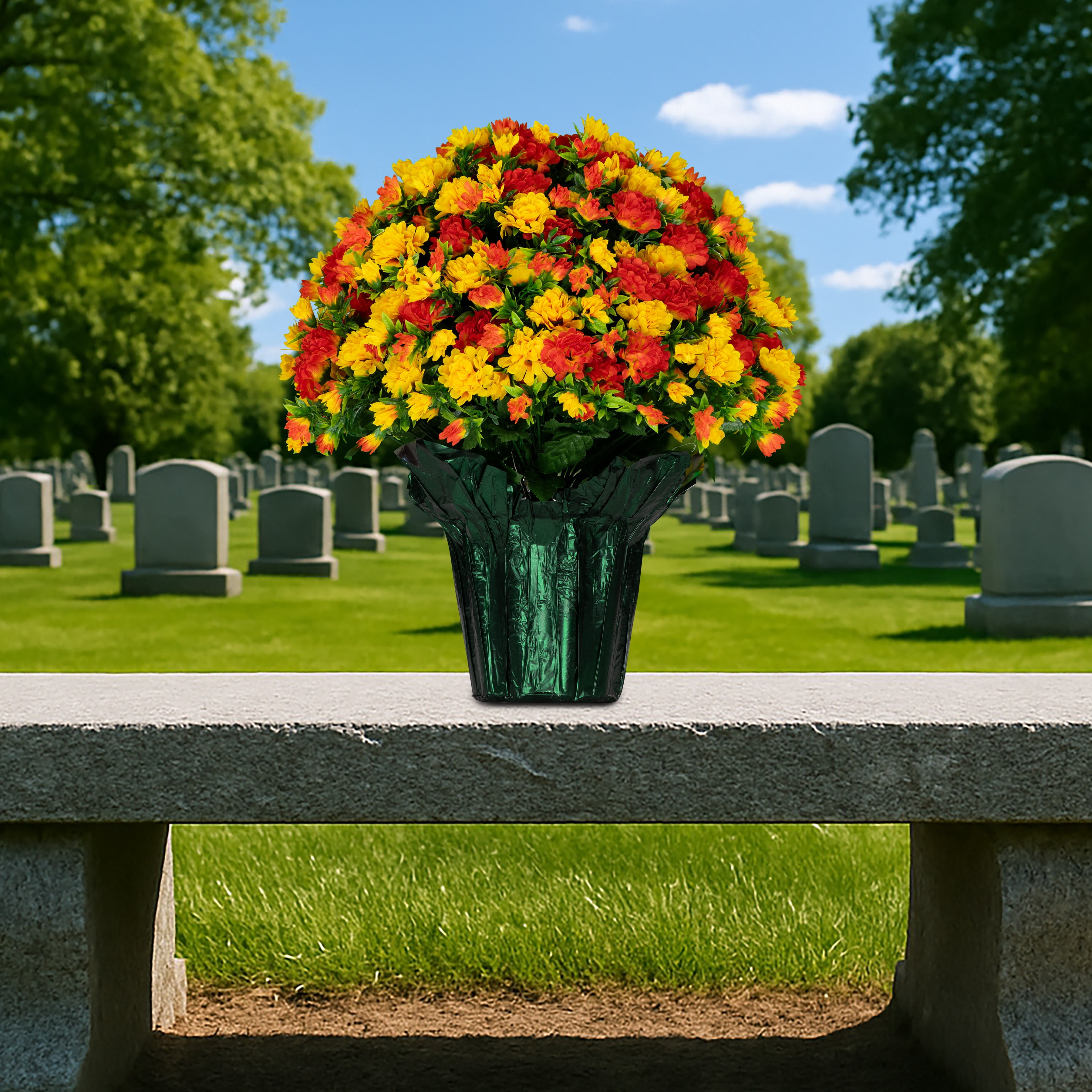 Sympathy Silks 2 Pack of Sunset Orange Mum Pots Artificial Flowers