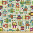 thumbnail image 2 of Ambesonne Robot Print Fabric by the Yard Upholstery, Happy Colorful Retro, 5 Yards, Dark Coral and Apple Green, 2 of 5
