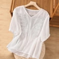 thumbnail image 2 of Wlynlyn Summer Tops for Women 2024 Dressy Casual Cotton Linen Embroidery Blouse V Neck Tunic Shirts Top, 2 of 7