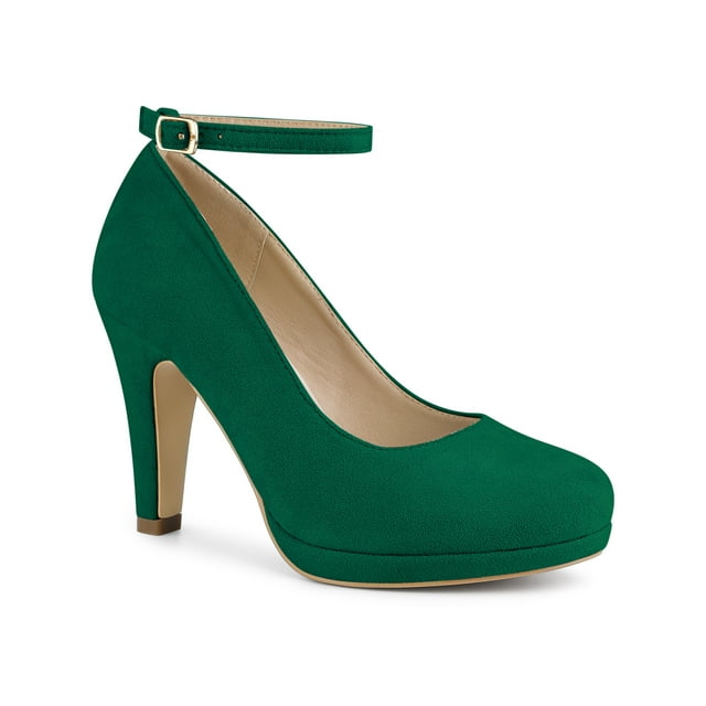 BLISSFUL STEP Escarpins à Talons Aiguilles pour Femmes à Bride à la Cheville à Bout Rond Verts 8
