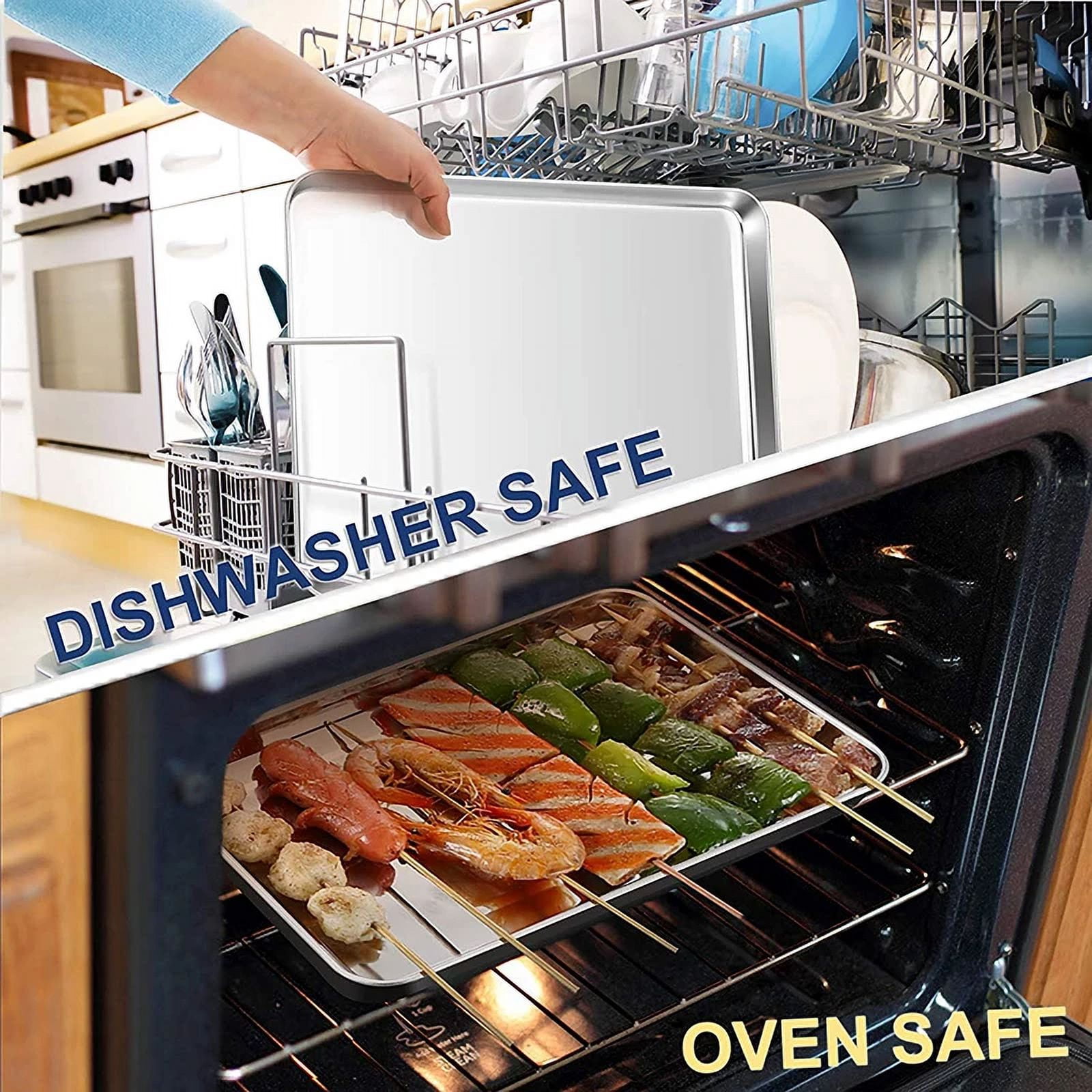 Baking Tray with Rack Set 10x8inch, Stainless Steel Baking Pan Sheet, for Oven, BBQ, Tray, Dishwasher Safe