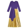 thumbnail image 5 of iixpin Kids Girls Metallic Long Sleeve Liturgical Lyrical Praise Dance Wide Leg Jumpsuit Worship Gown Robe Purple 12, 5 of 6