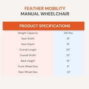 Feather Mobility Lightweight Wheelchair for Seniors, Foldable for Travel, 13.5 lbs, 1 Ct