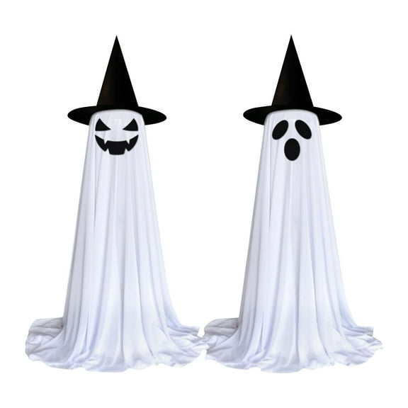 Anvora 2 Pack Standing Witch Hat Ghost Halloween Decor Outdoor, 55 Inch Cute Ghost Ornaments for Front Porch Lawn, Yard Garden Indoor Outdoor Halloween Party Decor Supplies