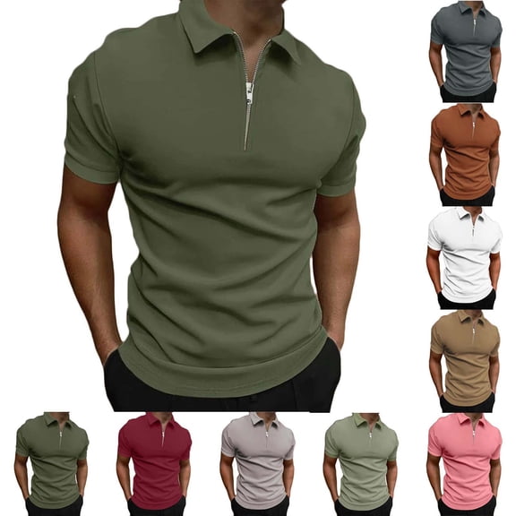 ZRGHAOYLQ Men's Short Sleeve Zip Up T Shirt Stylish Quarter Zip Collared Top Casual Slim Fit Breathable Shirt for Work Golf and Daily Wear