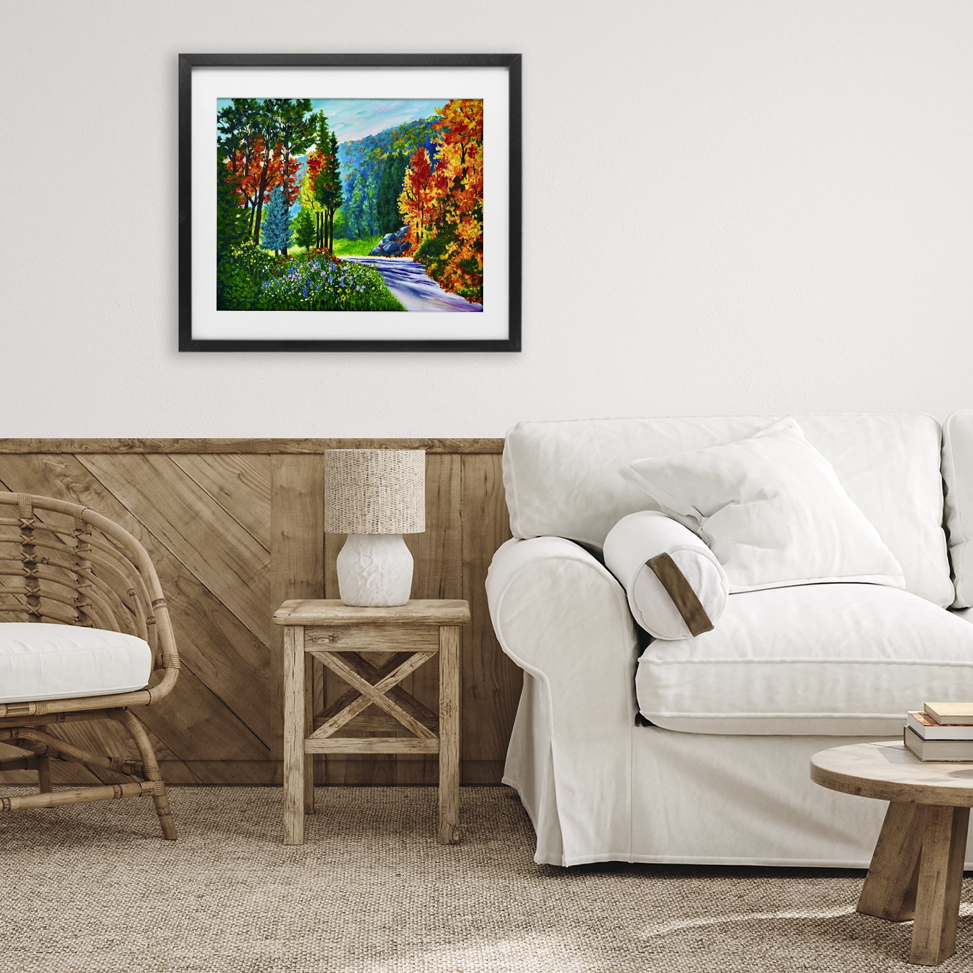 Stupell Industries Sunlit Autumn Woodland Pathway Black Framed Print Under Glass, design by Lee Ann Zirbes