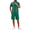 thumbnail image 2 of INSPIRE CHIC Men's 2 Pieces Sets Polo Shirt & Shorts Printed Knit Outfits XL Green, 2 of 6