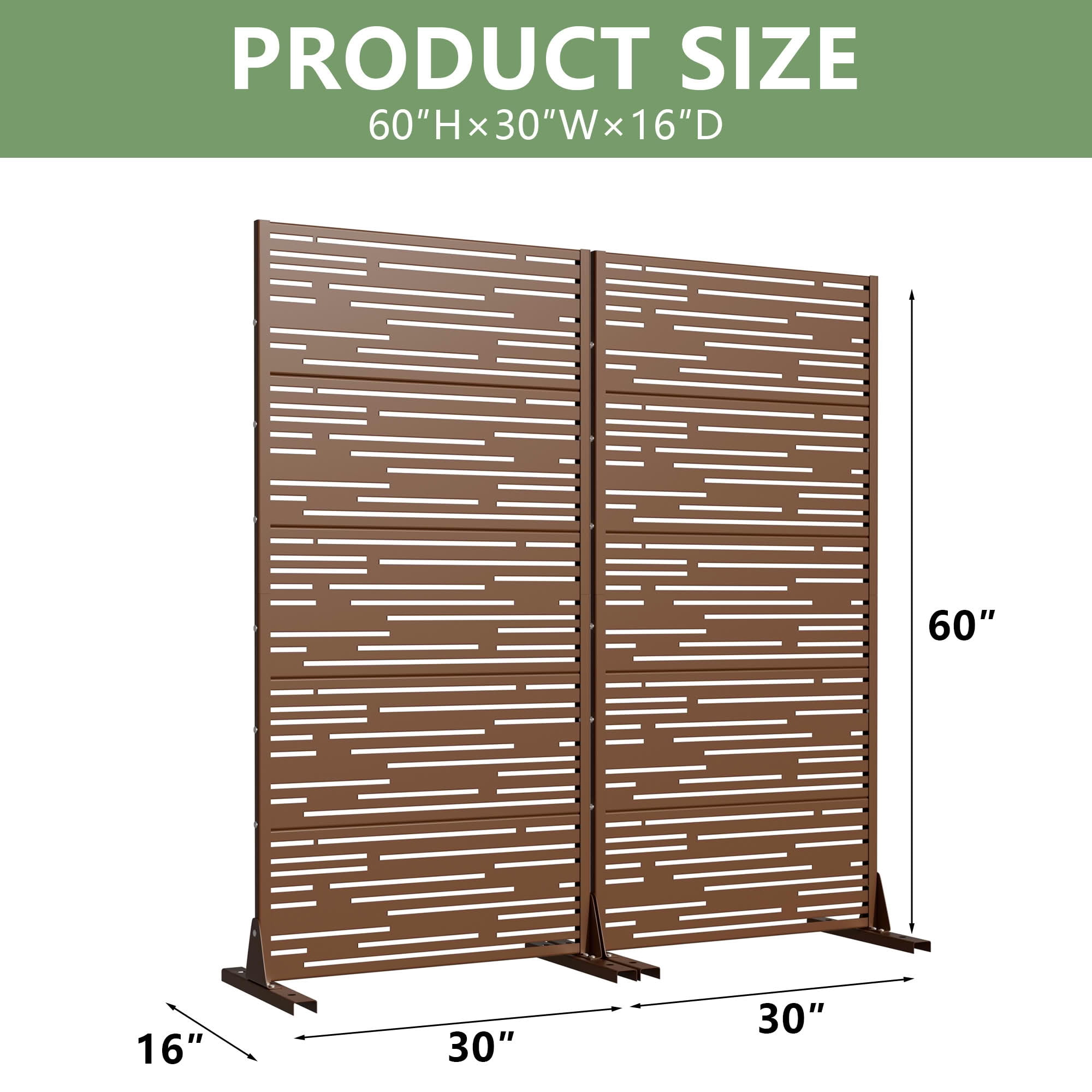 MAYEERTY 2-Piece Outdoor Metal Privacy Screen 5ft Brown, 5-Panel Light & Shadow Pattern, Rust-Resistant for Garden