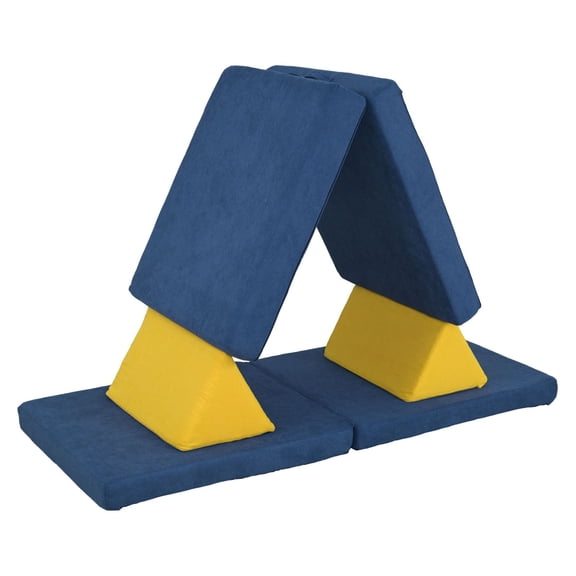 Kids Play Couch, 6 Pcs Modular Sofa Set for Toddlers - Blue Velvet Foam Play Furniture for Playroom, Bedroom, Creative Building Blocks