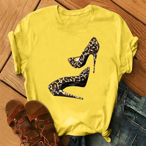 Puntoco - Blusa informal de manga corta con estampado de tacones altos para mujer Puntoco Puntoco-2987