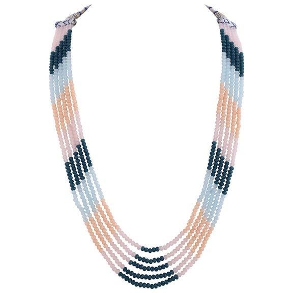 Ratnavali Jewels Quartz Multi Layer Cream blue Strand Mala Beads Party Wear Necklace Jewelry Women RV2963