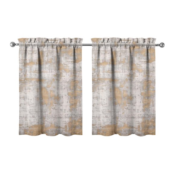 Vintage Gray Abstract Oil Painting Tier Cafe Curtains for Bathroom Living RV Rod Pocket Window Drapes 36 Inch 2 Panels Set 28"x36" 2 Panels Window Treatment Tiers