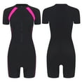 thumbnail image 4 of iiniim Boyleg Swimsuit for Women One Piece Surf Bathing Suit Short Sleeve Rash Guard Swimwear UPF 50+ A Black Hot Pink S, 4 of 7