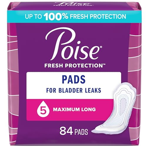 Poise Incontinence Pads for Women, Maximum Absorbency, Long, 84 Count (2Packs of 42) (Packaging May Vary)