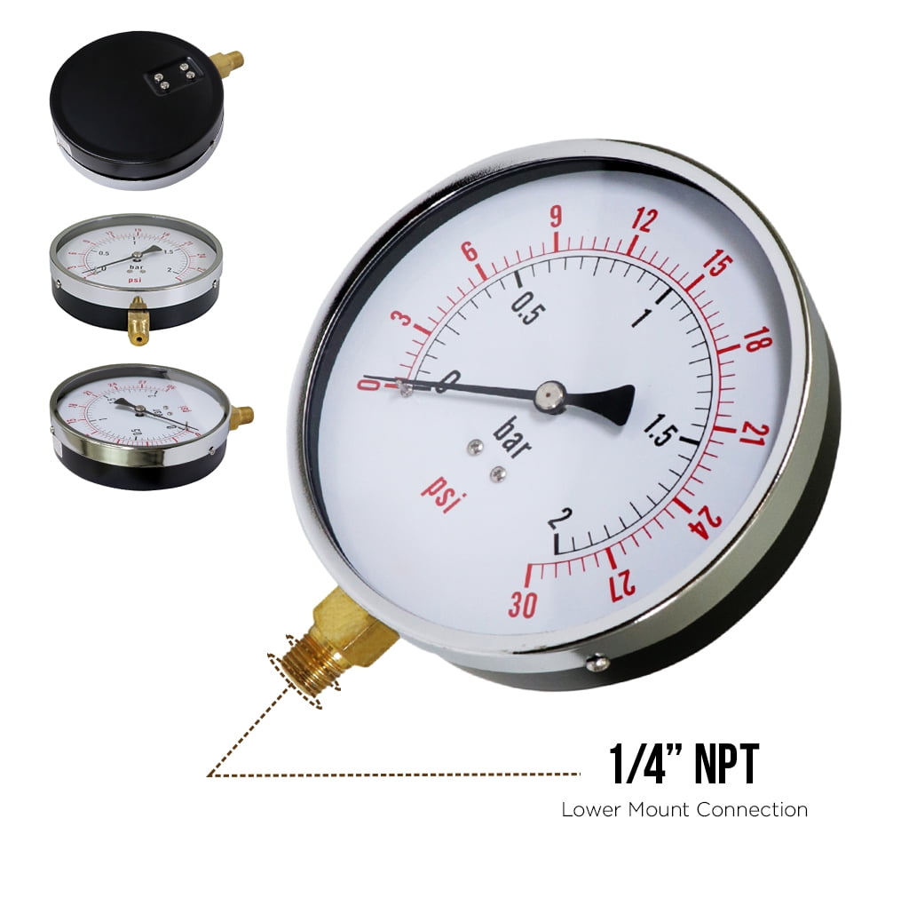 Supply Giant 4.5" Utility Dry Water Pressure Gauge 30 PSI, 1/4" NPT Lower Mount