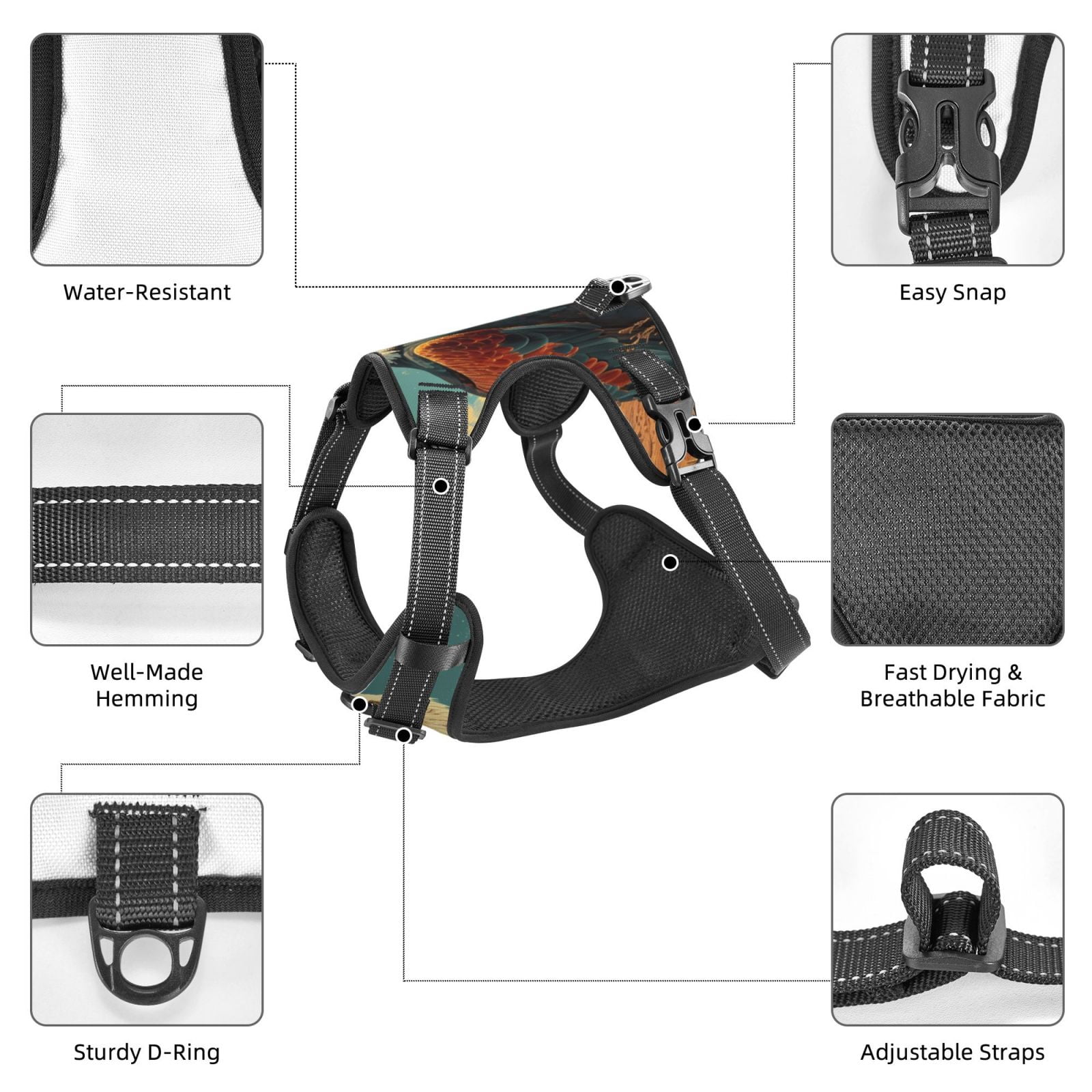 Vsdgher Western Desert Cactus Bald Eagle Pattern Dog Harness,No Pull Pet Harness with Soft Padded Handle,Adjustable Reflective Vest with 2 Buckles,4 Slide Buckles,S-XL X-Large
