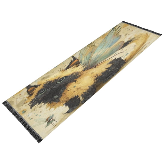 Vintage Modern Runner Rug,Non Slip Machine Washable 72"x23.5" Polyester Material Pet-Friendly Durable,Applicable to Entryway Rug Living Room Rug Kitten with Wings