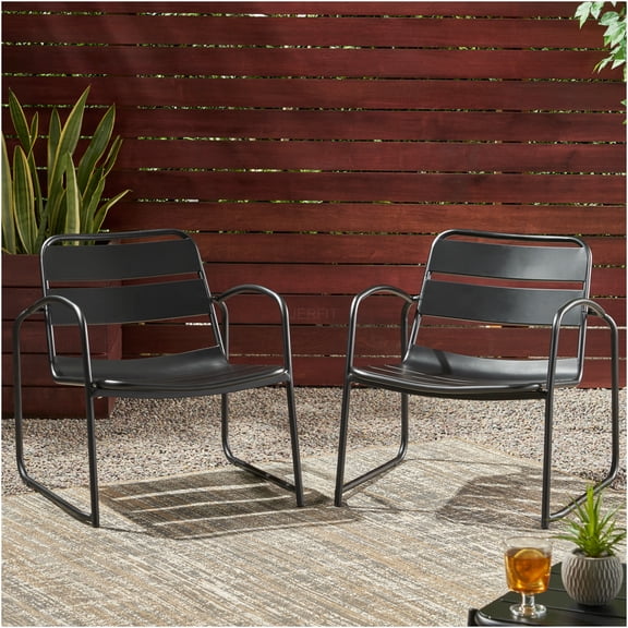 JERFIT Patio Chair Set of 2, Matte Black Iron Outdoor Dining Chairs for Garden, Backyard, Porch, Bistro, Cafe, Heavy Duty Stackable Side Chairs