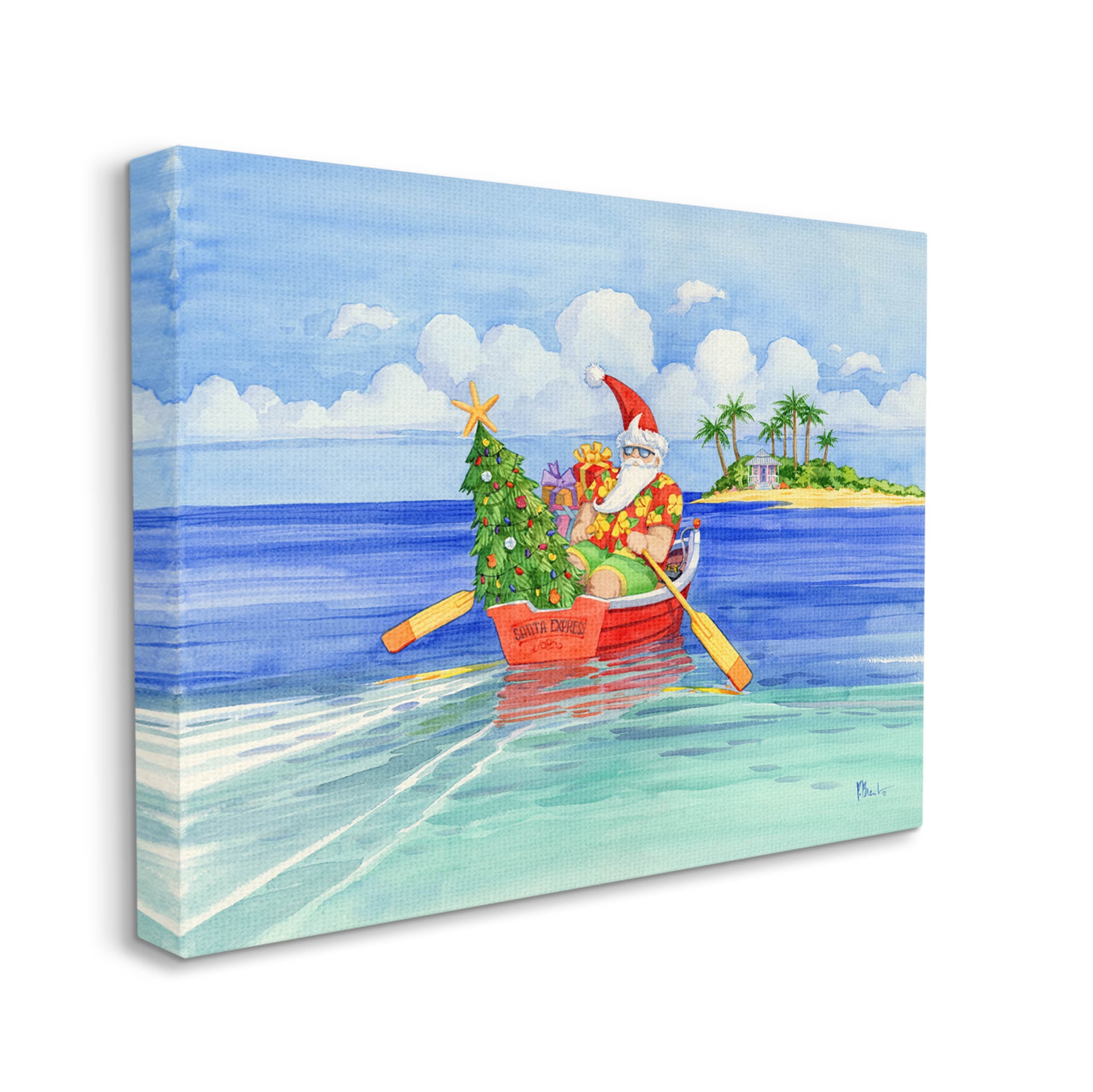 Stupell Industries Santa's Delivery Tropical Christmas Boat Painting Gallery Wrapped Canvas Print Wall Art, Design by Paul Brent
