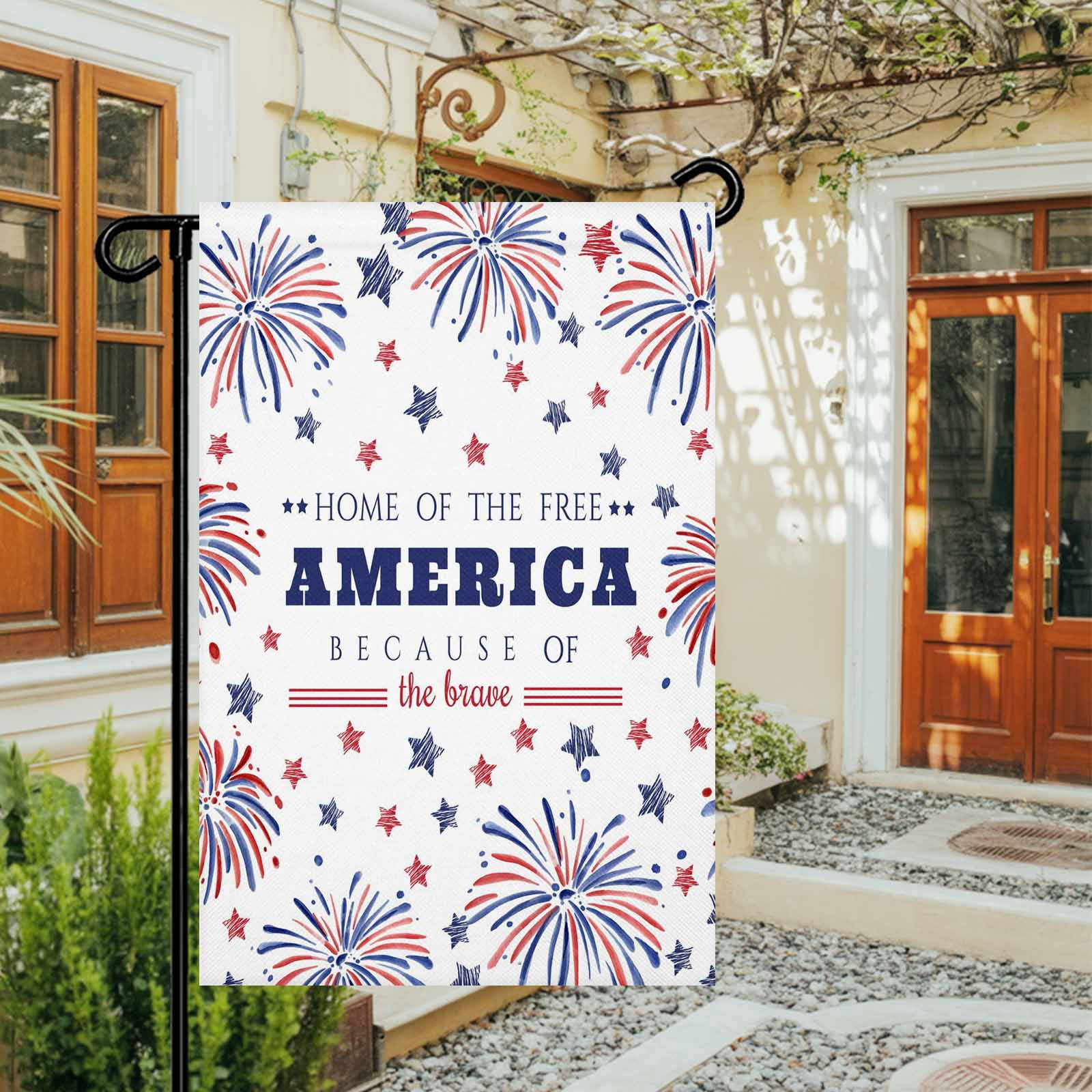 4th of July Garden Flags Patriotic Stars Fireworks Garden Flag Double Sided Welcome Flag Free USA Flag Independence Day Yard Flags for Outdoor Lawn Porch Memorial Day Holiday Decor 28x40 Inch