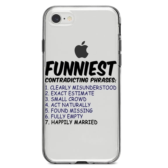 DistinctInk Clear Shockproof Hybrid Case for iPhone 7 8 SE (2020 Model) 4.7" Screen TPU Bumper Acrylic Back Tempered Glass Screen Protector - Funniest Contradicting Phrases - Married