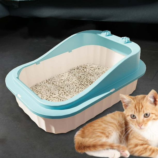 Milaget Cat Litter Box High Sided Kitten Toilet Cat Sand Box Kitty Litter Pan Cat Toilet Blue Walmart