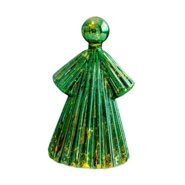 Adorno de ángel de cristal para escritorio, estatua de ángel luminosa creativa de Navidad en miniatura para mesa, estante, gabinete, decoración del Verde