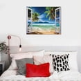 thumbnail image 3 of Creowell Window Beach Picture Canvas Wall Art Palm Tree Fake Open Window Landscape Print with Framed Ocean Photo Decor for Home Teal Walls- 20x16 Inches, 3 of 3