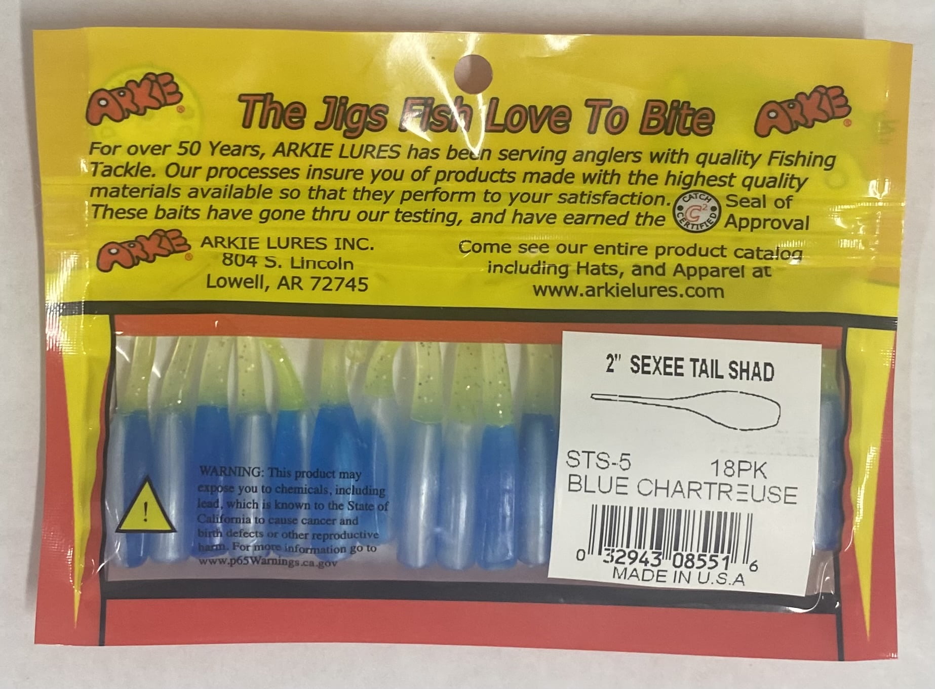 Arkie Lures Sexee Tail Shad Fishing Lure, Blue Chartreuse, 18 Count