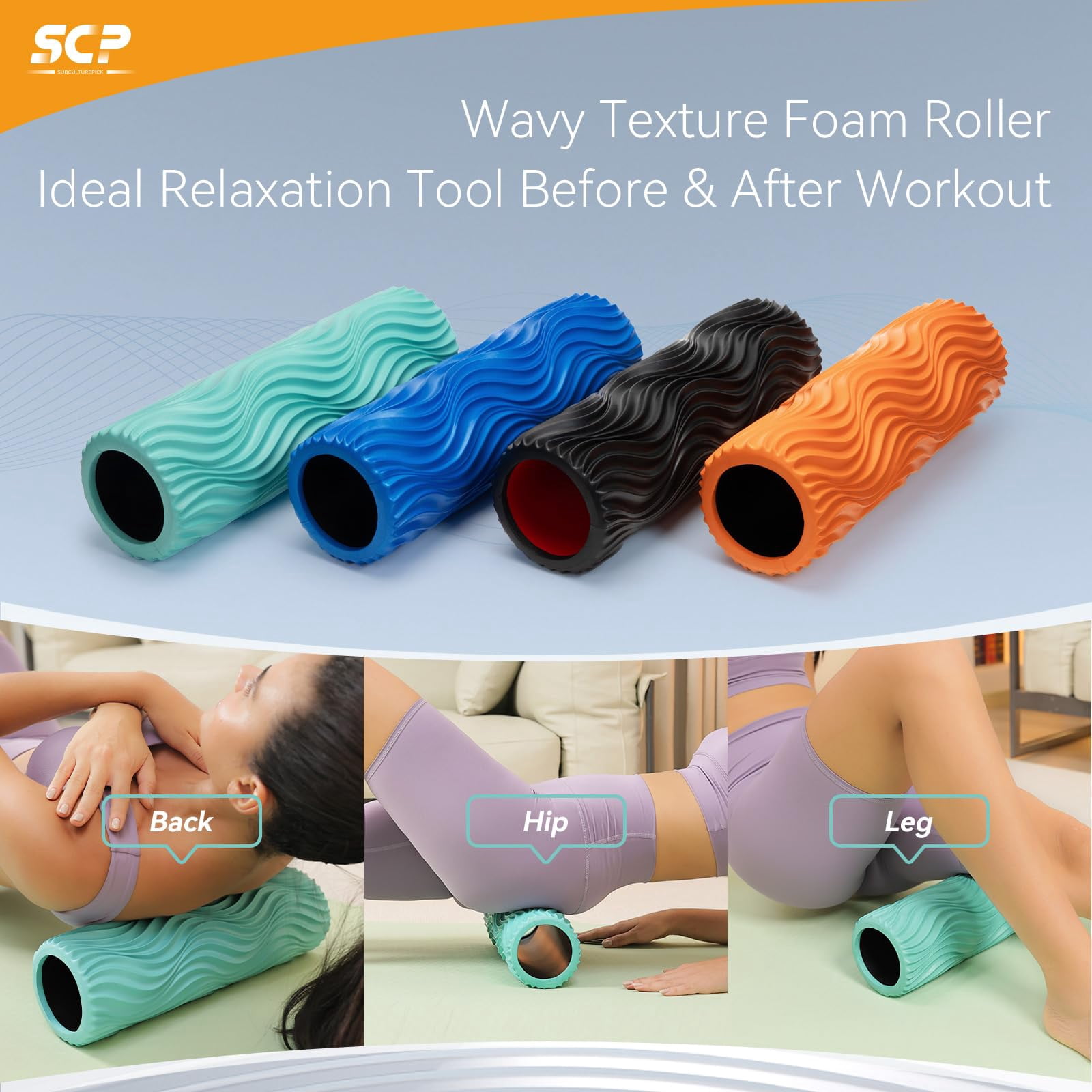 Subculture Pick Foam Roller - Medium Density Deep Tissue For Massage And Myofascial Wave Textured Release  & Stretching