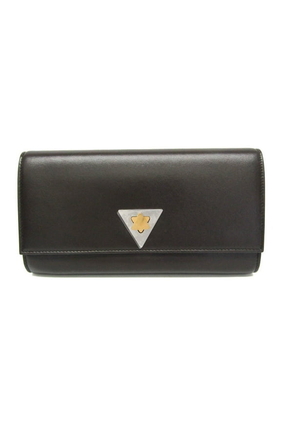 Pre-Owned Bottega Veneta Triangle Turnlock Men,Women Calfskin Long Wallet (bi-fold) Dark Brown