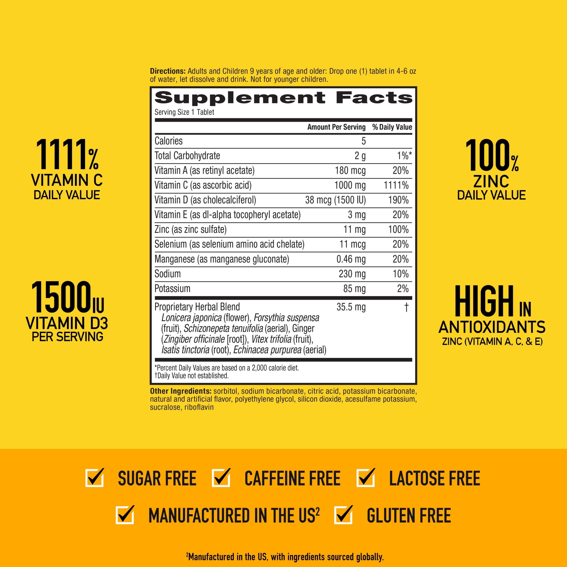 (2 pack) Airborne 1000mg Vitamin C Immune Support Effervescent Tablets, Multivitamin Supplement, Zesty Orange Flavor, 20 ct