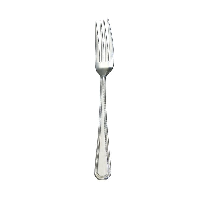 tenedor jemaflex modelo alicante acero inoxidable, 1 piezas tenedor de mesa de 20 cm con cuatro dientes de longitud media y mango ergonómico, acabado pulido en acero inoxidable, vista frontal vertical sobre fondo blanco. Ideal para carnes, pastas y guarniciones; también suele usarse como utensilio auxiliar para pinchar ingredientes al cocinar.