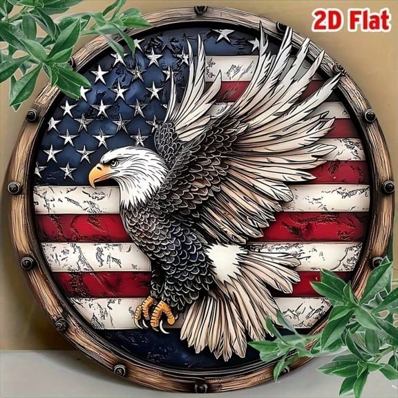 HELLOYOUNG Vintage American Flag Metal Wall Art, 8x8 Inch Rustic Patriotic Eagle Sign for Home Decor