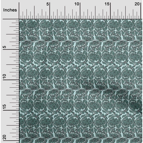 oneOone Organic Cotton Poplin Twill Fabric Leaves & Floral Block Printed Fabric 1 Yard 42 Inch Wide