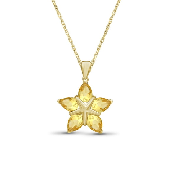 JEWELEXCESS 3.00 Carat T.G.W. Citrine Gemstone 14K Gold Over Silver Flower Pendant
