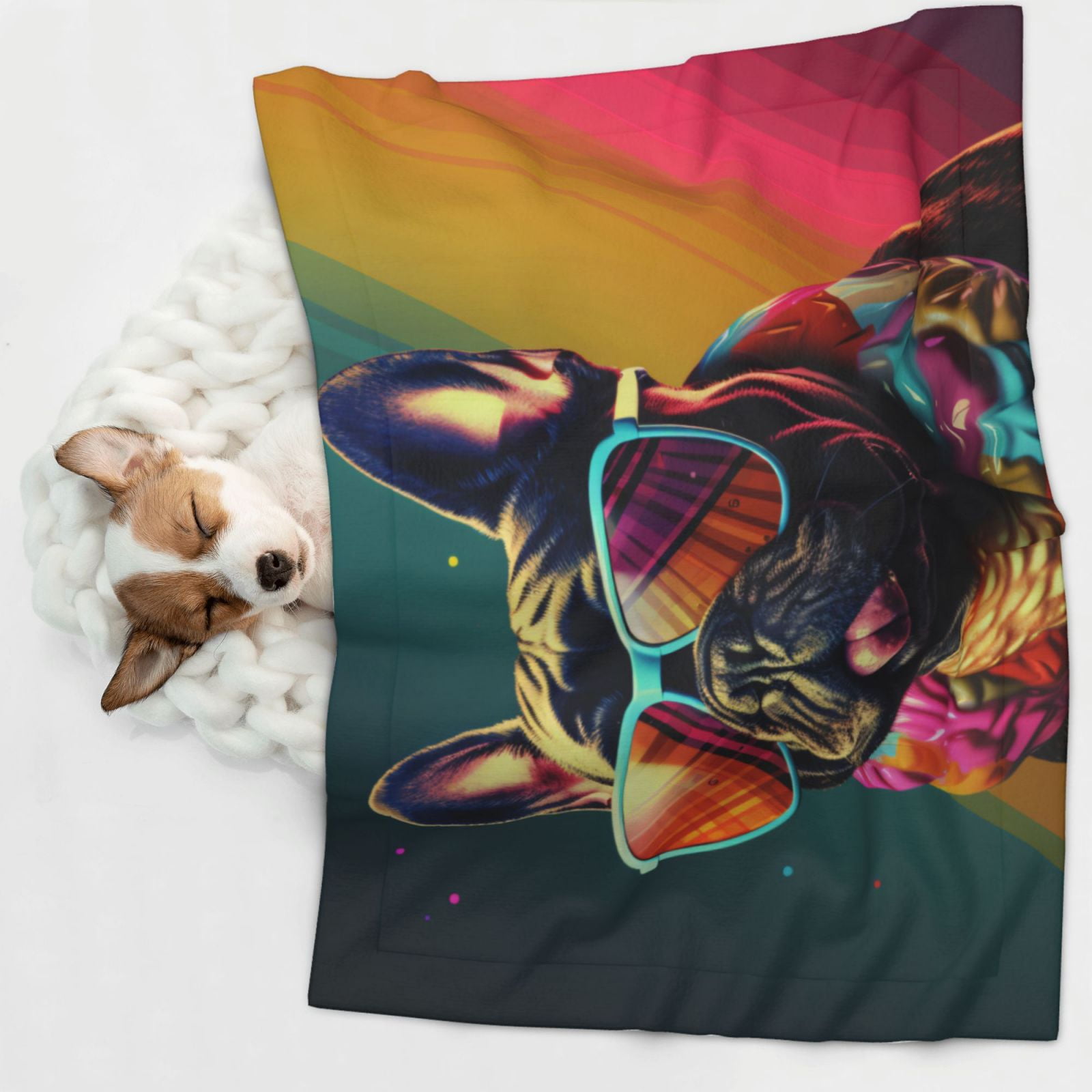 Naloa Retro Bulldog Sunglasses Dog Blanket, 3 Sizes Cat Blanket for Indoor Cats Large Medium Small Dog Gifts-Small