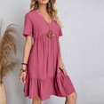 thumbnail image 3 of Womens V Neck Mini Dresses 2025 Summer Short Sleeve Casual A Line Flowy Pleated Ruffle Swing Shirt Dress, 3 of 8