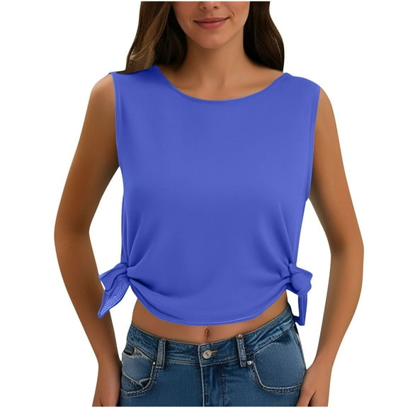 Soft SleeveLess Shirts for Women, Crew Neck T Shirts for Women Loose Fitting Lightweight Top Basic Tee Shirt
