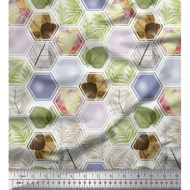 Soimoi Tissu Modal Satin Géométrique & Feuilles Patchwork Tissu Imprimé au Mètre 42 Pouces de Large
