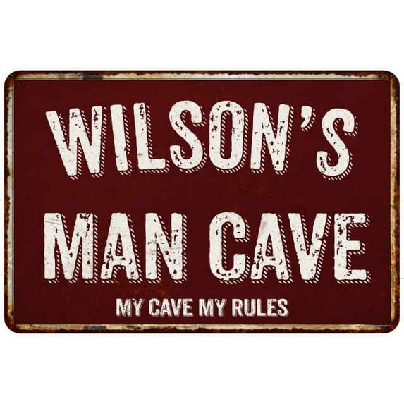 WILSON'S Man Cave Red Grunge Sign 16 x 24 Matte Finish Metal Sign 116240003365