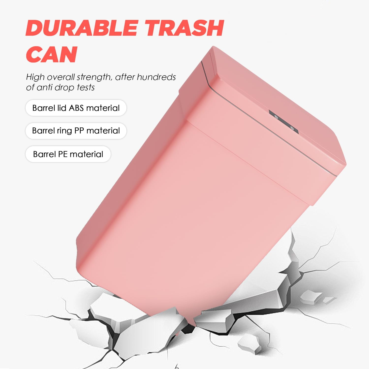 CL.HPAHKL 13 Gallon Motion Sensor Waste Bin, 50L High-Capacity Plastic Garbage Can with Lid, Touchless Automatic Trash Can for Home Office, Kitchen, Bedroom (3, Pink)